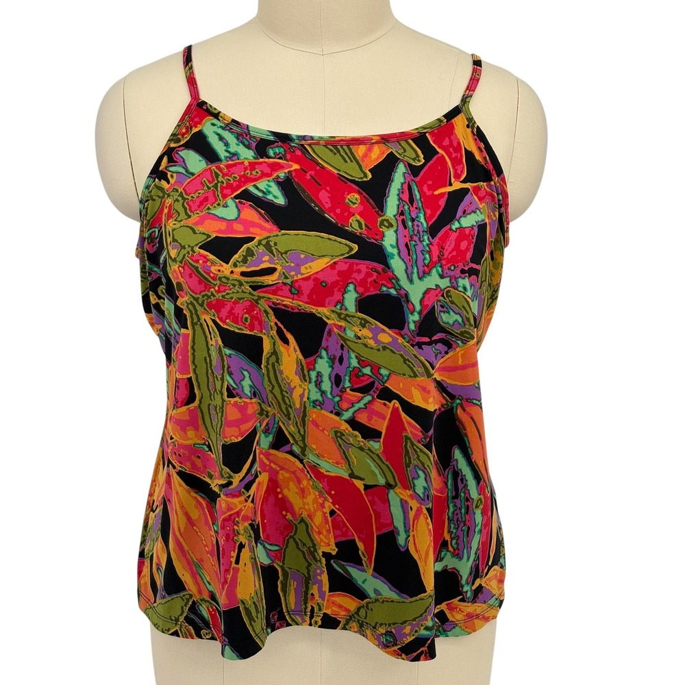 Fashion Bug Cami Tank Top Multicolor Tropical Leaf Print 2X